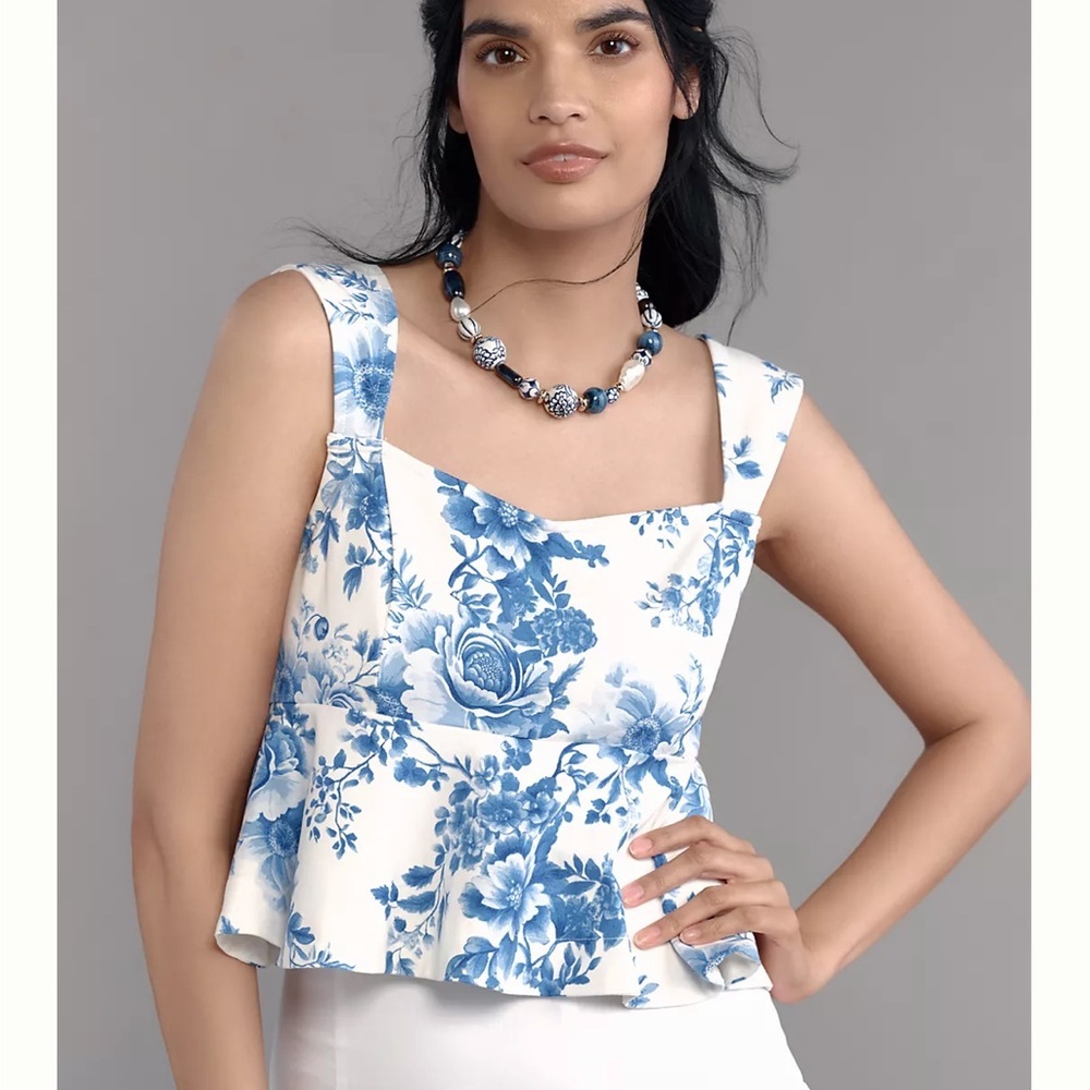 NWT Maeve Square-Neck Peplum Tank Top